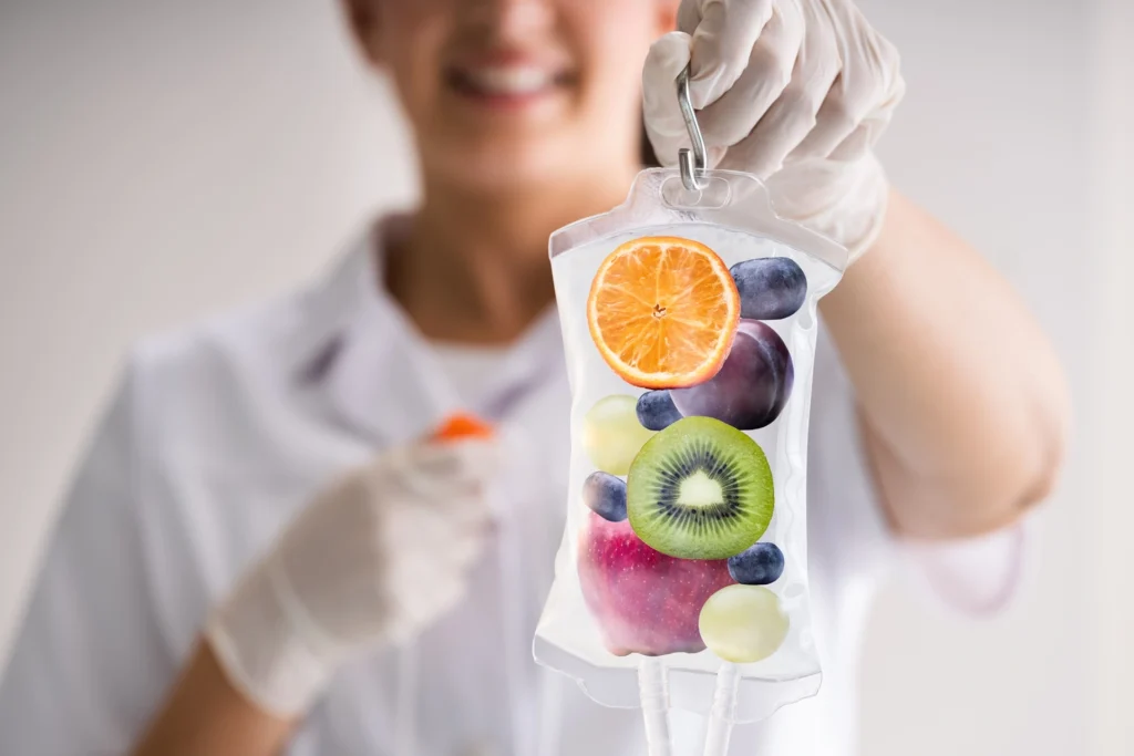 a person holding a bag of fruit